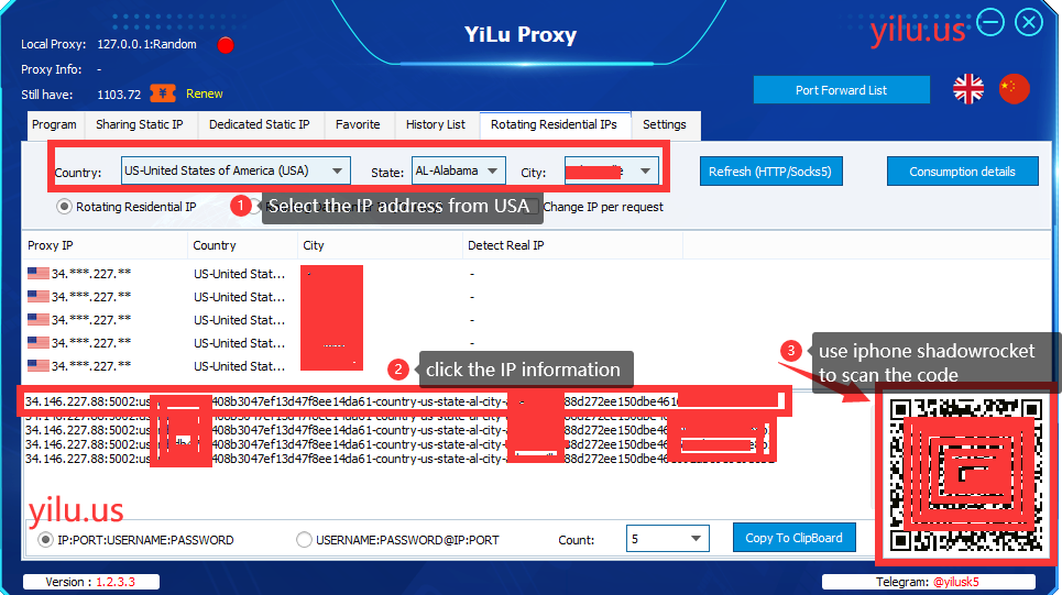 get rotating ip for scanning in yilu proxy